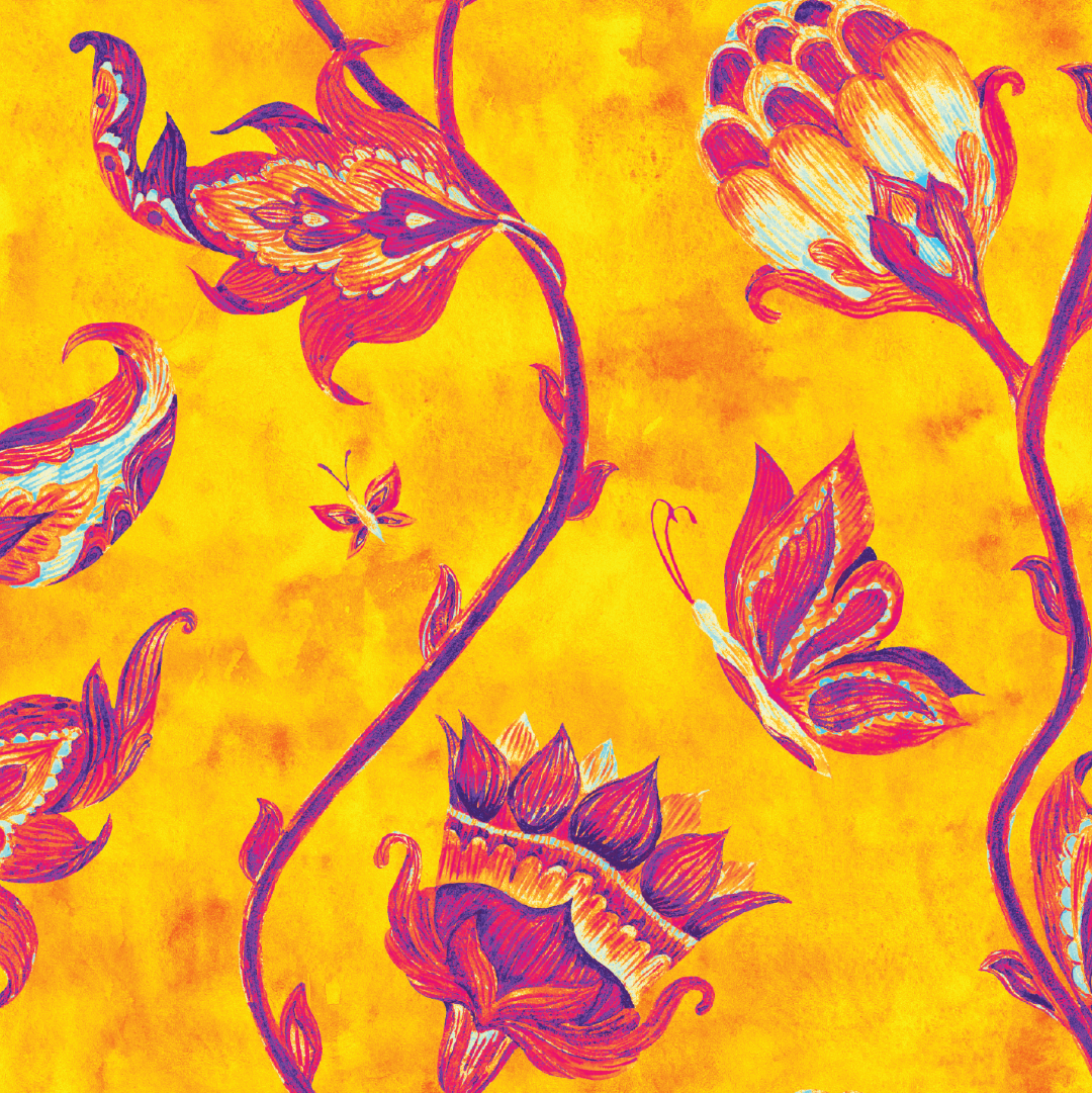 Canvas - Yellow Indian FLoral (For Robot Desk Lamp)